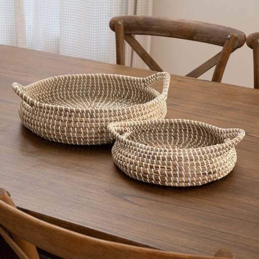 Signature HomeStyles Baskets Seagrass and White Weave Tray Basket 2pc Set