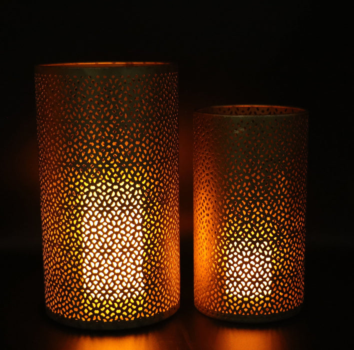Signature HomeStyles Cylinders With one 3" & one 5" Gold Light Diamond Metal Cylinder 2pc Set