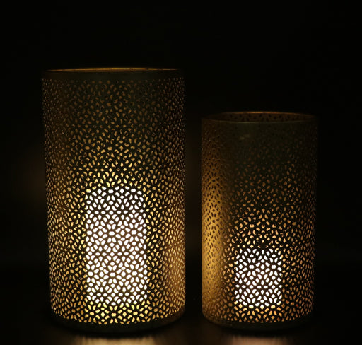 Signature HomeStyles Cylinders With one 3" & one 5" White Light Diamond Metal Cylinder 2pc Set
