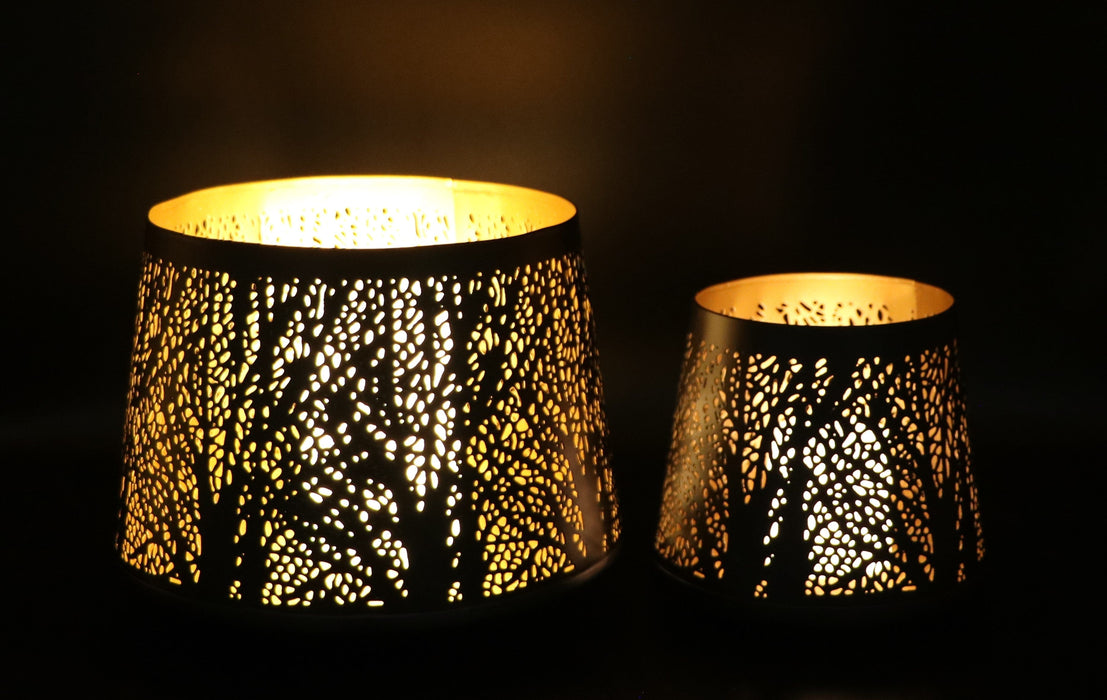 Signature HomeStyles Cylinders With one 3" & one 5" White Light Trees & Branches Metal Tapered Cylinder 2pc Set