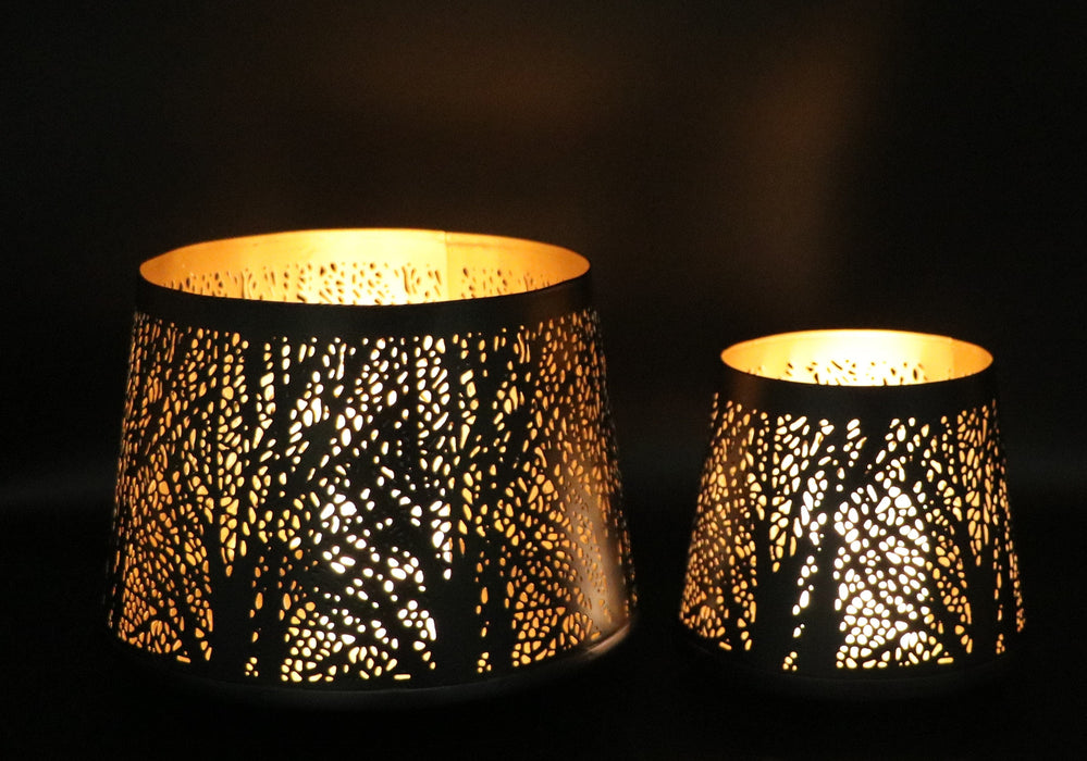 Signature HomeStyles Cylinders With 3" White Lights (2) Trees & Branches Metal Tapered Cylinder 2pc Set