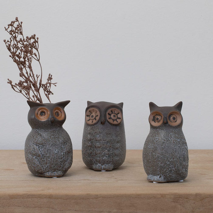 Signature HomeStyles Decorative Accents Stoneware Owl 3pc Set