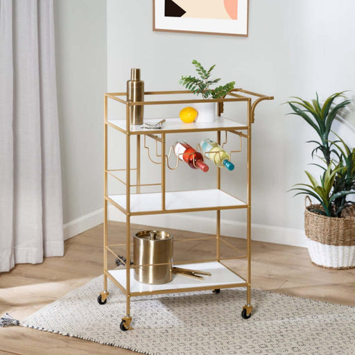 Signature HomeStyles Storage Furniture Gold 3-Tier Bar Cart