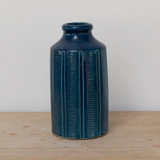 Signature HomeStyles vases Blue Grooved Terracotta Vase