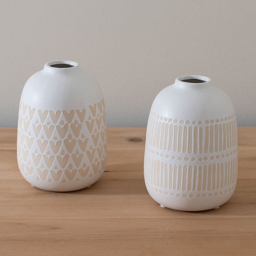 Signature HomeStyles Vases White Ceramic Boho 2pc Vase Set