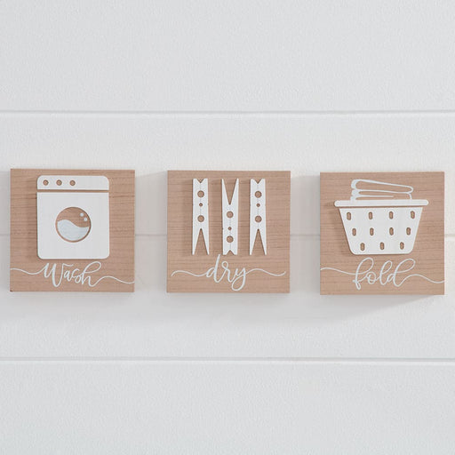 Signature HomeStyles Wall Signs Wash Dry Fold Wood 3-pc Sign Set