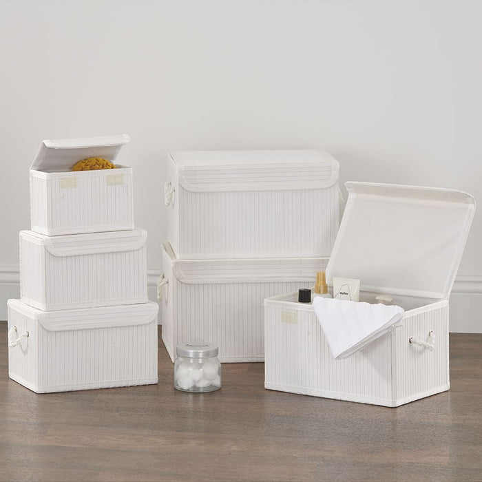 Signature HomeStyles Bamboo Lidded 6pc Basket Set, White