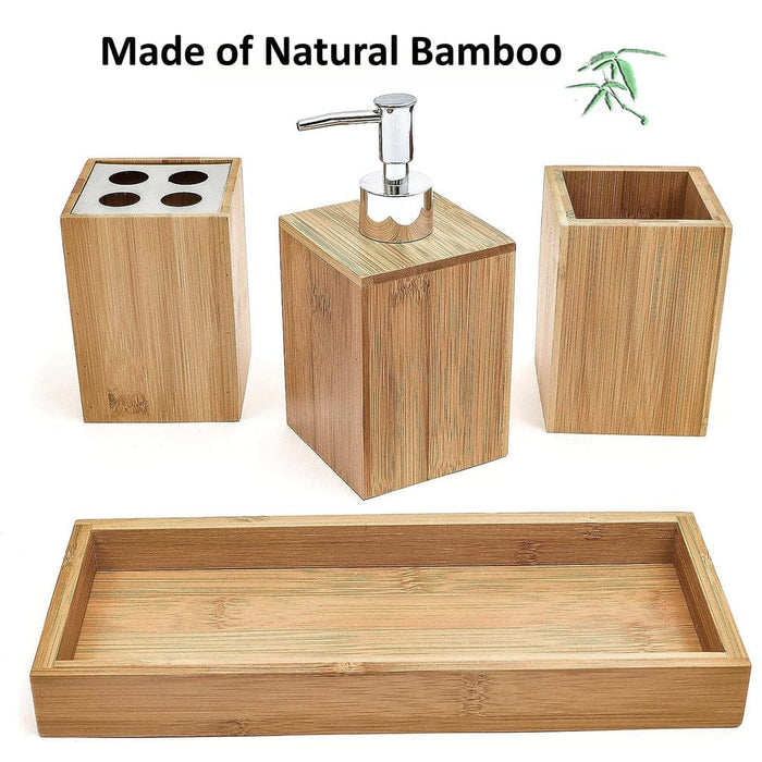 Signature HomeStyles Bath Storage Bamboo 4-Piece Bathroom Accessory Set