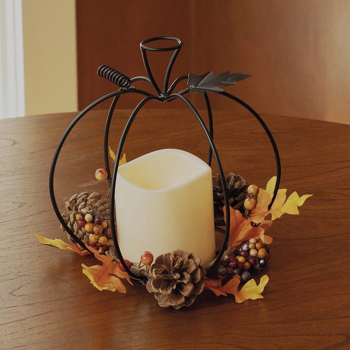 Signature HomeStyles Candle Holders Pinecone Floral Floral Harvest Metal Pumpkins w/LED Candles