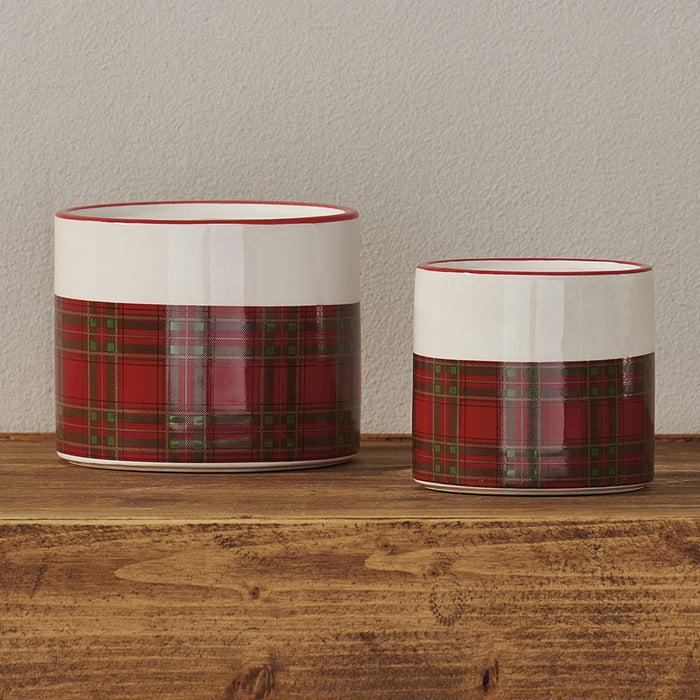 Signature HomeStyles Candle Holders Plaid Ceramic Candle Holder 2pc Set