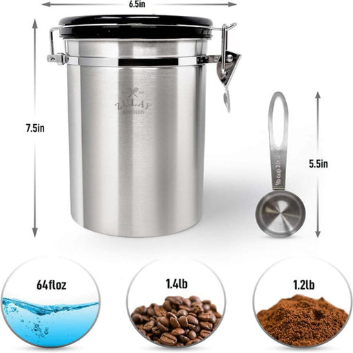 Signature HomeStyles Coffee Accessories Stainless Steel Coffee Canister w/ Air Filter