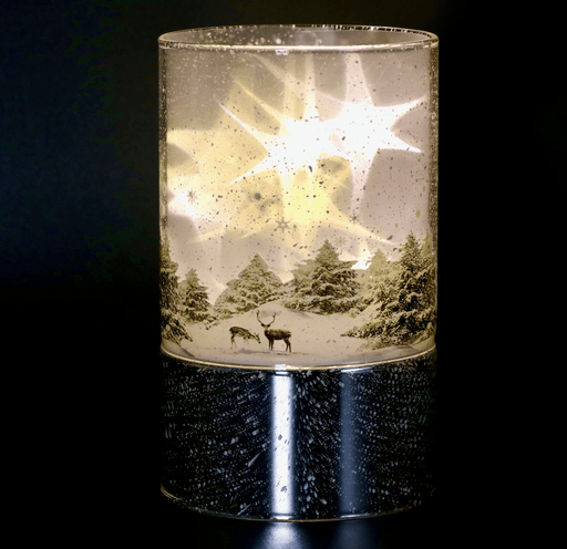 Signature HomeStyles Cylinders LED Forest Scene Glass Cylinder w/Star Insert