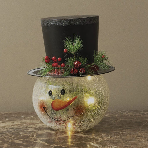 Signature HomeStyles Decorative Accents Electric Lighted Crackle Glass Snowman