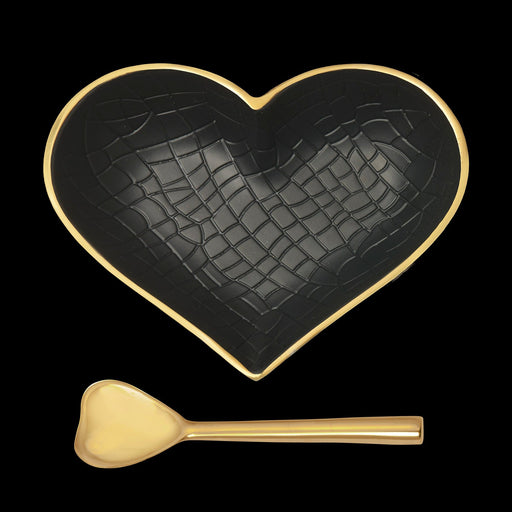 Signature HomeStyles decorative accents Happy Gold & Black Croco Heart with Gold Heart Spoon