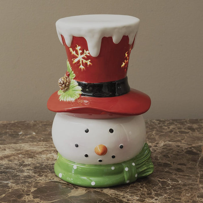 Signature HomeStyles Decorative Accents Red Hat LED Ceramic Snowman Cookie Jar