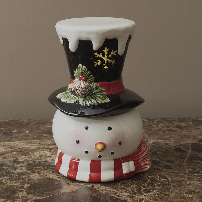 Signature HomeStyles Decorative Accents Black Hat LED Ceramic Snowman Cookie Jar