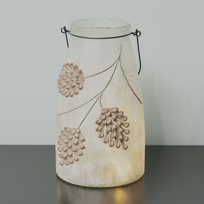 Signature HomeStyles Decorative Accents Tall LED Frosted Glass Pinecone Lanterns