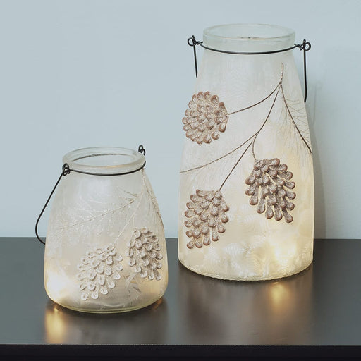 Signature HomeStyles Decorative Accents LED Frosted Glass Pinecone Lanterns