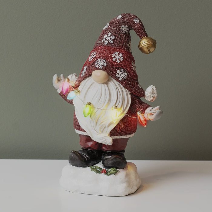 Signature HomeStyles Decorative Accents Red LED Gnome with Christmas Lights