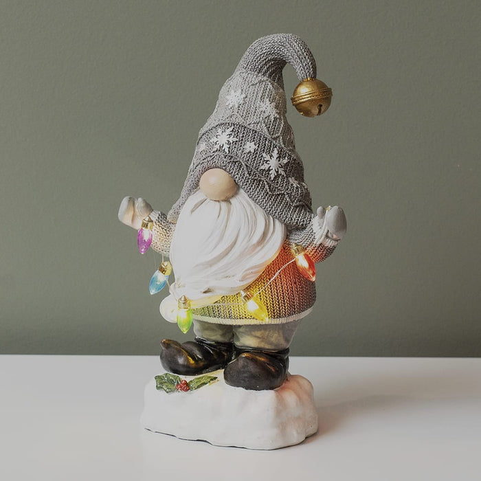 Signature HomeStyles Decorative Accents Light Gray LED Gnome with Christmas Lights