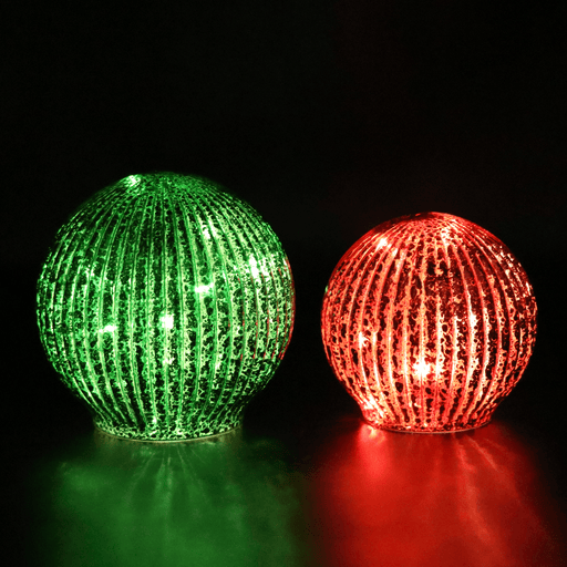 Signature HomeStyles Decorative Accents LED Ribbed Glass Sphere 2pc Set