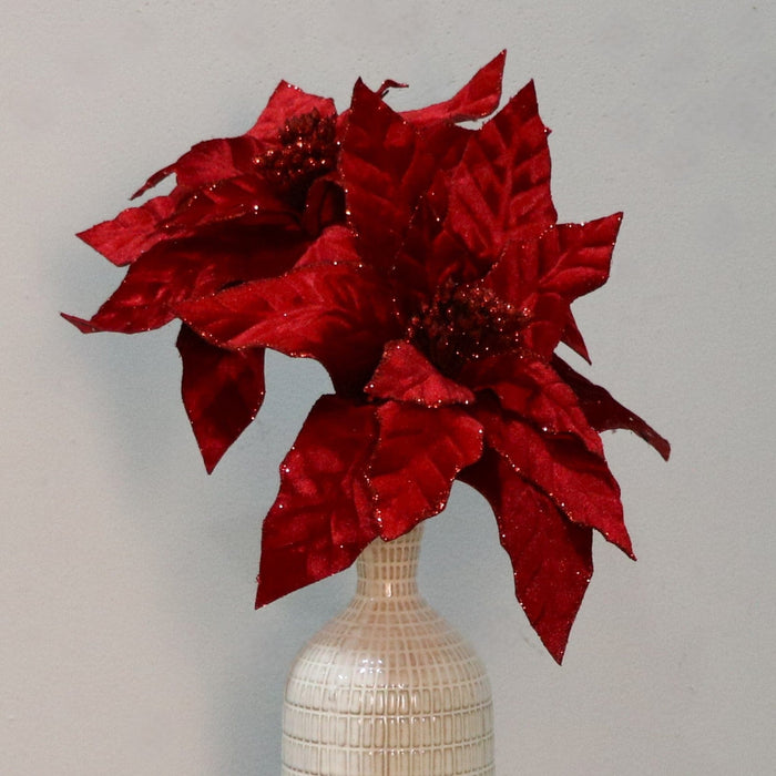 Signature HomeStyles Floral Picks & Stems Red Velvet Poinsettia 2pc Pick Set