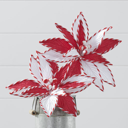 Signature HomeStyles Floral Picks & Stems Red White Poinsetta Pick Set