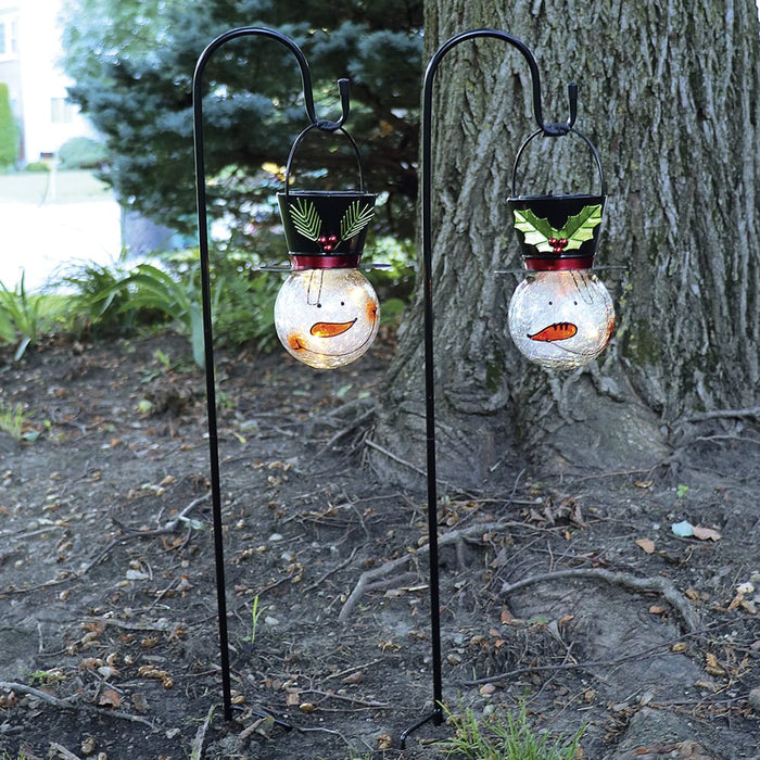 Signature HomeStyles Garden Decor- Solar Solar Lighted Crackle Glass Snowman w/Shephards Hook