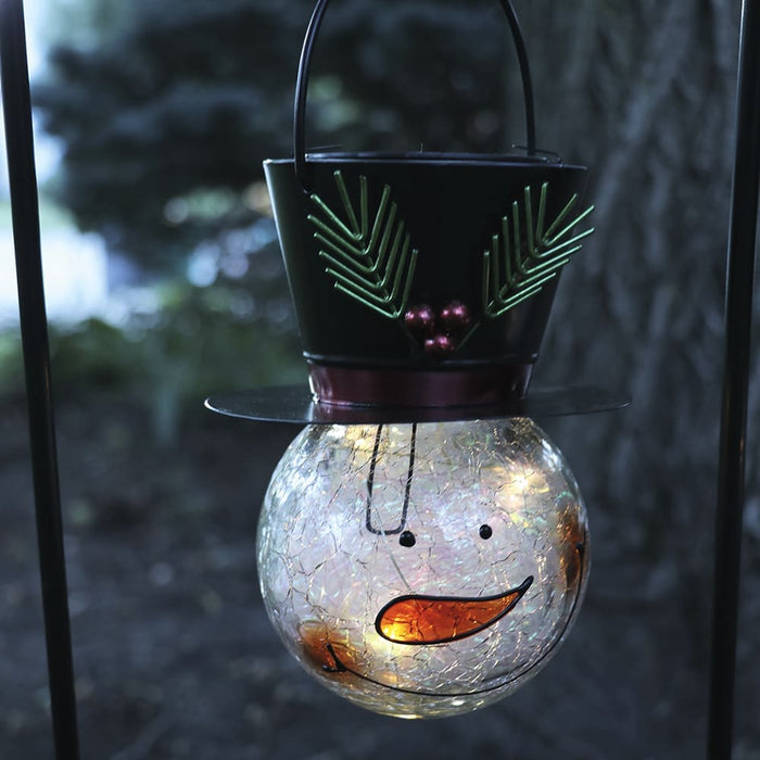 Signature HomeStyles Garden Decor- Solar Solar Lighted Crackle Glass Snowman w/Shephards Hook