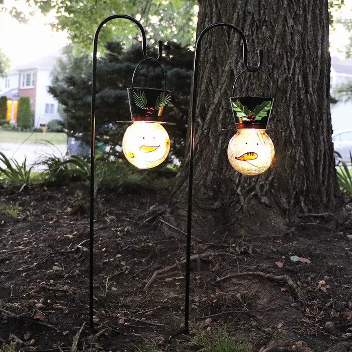 Signature HomeStyles Garden Decor- Solar Solar Lighted Crackle Glass Snowman w/Shephards Hook