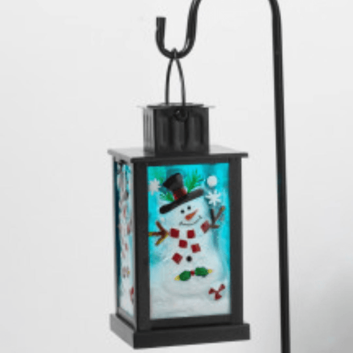 Signature HomeStyles Garden Decor- Solar Snowman Solar Lighted Metal Holiday Lantern w/Shephard Hook