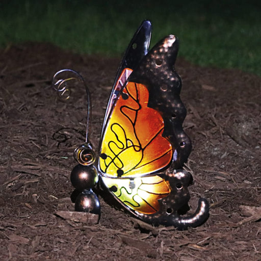 Signature HomeStyles Garden Decor- Solar Orange Solar Metal and Glass Butterfly