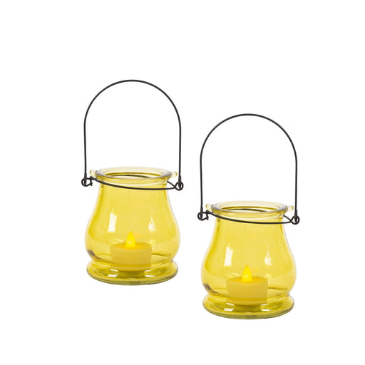 Signature HomeStyles Garden Decor Yellow Glass 2pc Tealight Holder