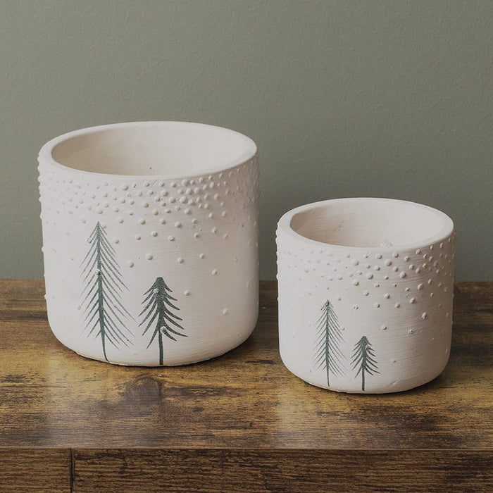 Signature HomeStyles Planters Trees and Snow Ceramic 2pc Planter Set