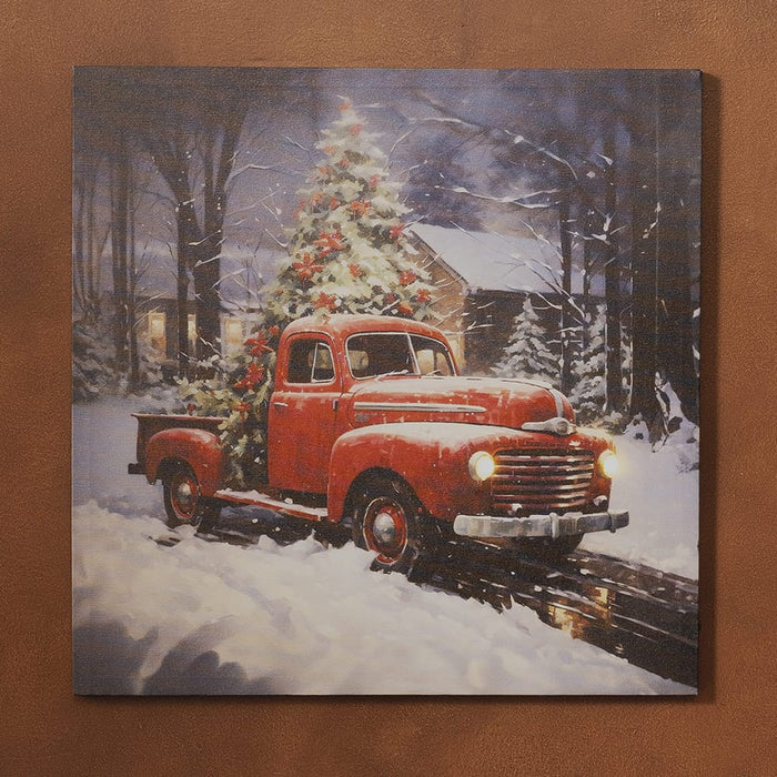 Signature HomeStyles Prints Red Truck in Winter LED Canvas Print