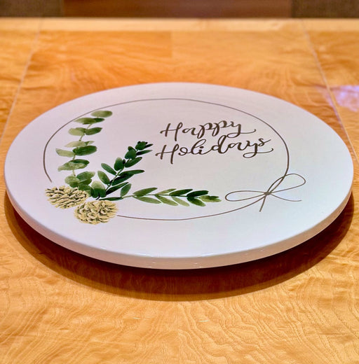 Signature HomeStyles Serveware Happy Holidays Pinecone Lazy Susan