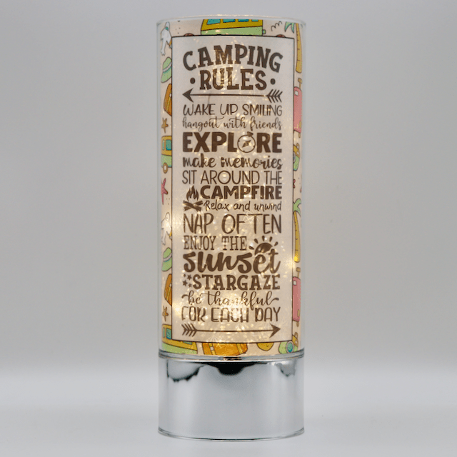 Signature HomeStyles Sparkle Glass Light & Insert Camping Rules and Sparkle Glass™ Accent Light Bundle