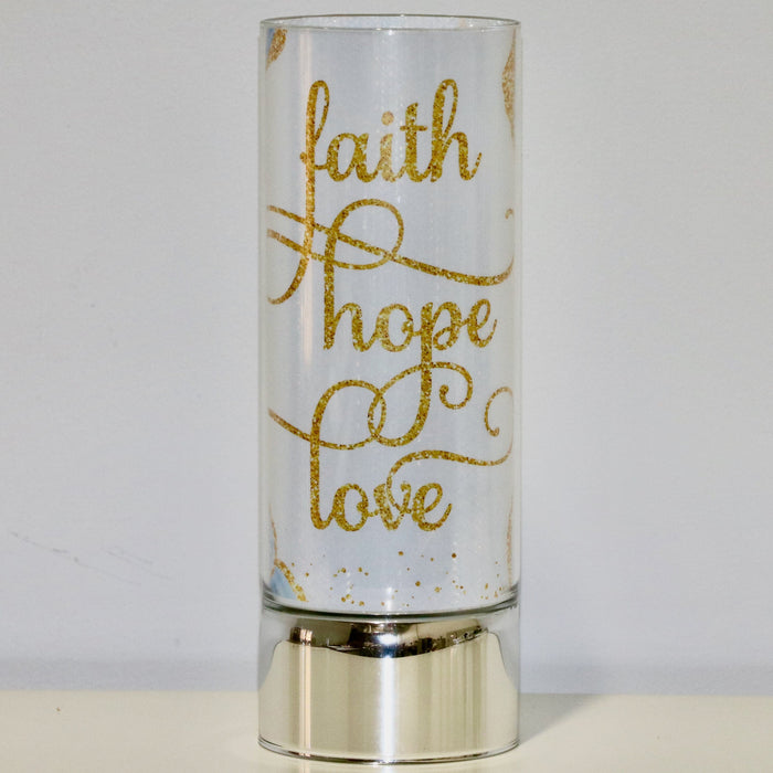 Signature HomeStyles Sparkle Glass Light & Insert Faith Hope Love Bundle- Sparkle Glass™ Accent Light and Faith, Love, Hope Decorative Insert