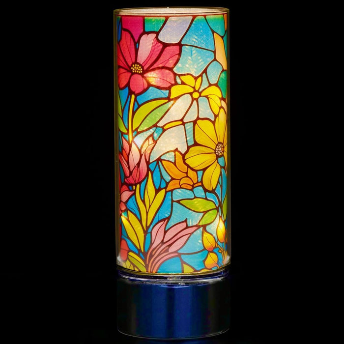 Signature HomeStyles Sparkle Glass Light & Insert Stained Glass Garden Bundle- Sparkle Glass™ LED Cylinder with Stainglass Garden Insert