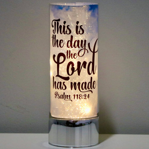 Signature HomeStyles Sparkle Glass Light & Insert This is the Day the Lord has Made Insert and Sparkle Glass™ Accent Light Bundle