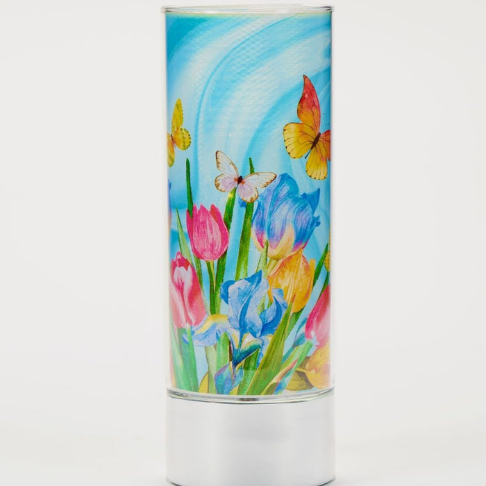 Signature HomeStyles Sparkle Glass Light & Insert Tulips and Butterflies Bundle- Sparkle Glass™ LED Cylinder with Tulips and Butterflies Insert