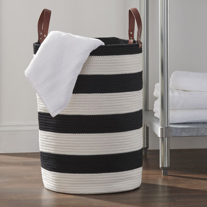 Signature HomeStyles Storage Baskets Black Striped Cotton Cord Tote