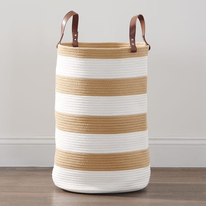 Signature HomeStyles Storage Baskets Tan Striped Cotton Cord Tote