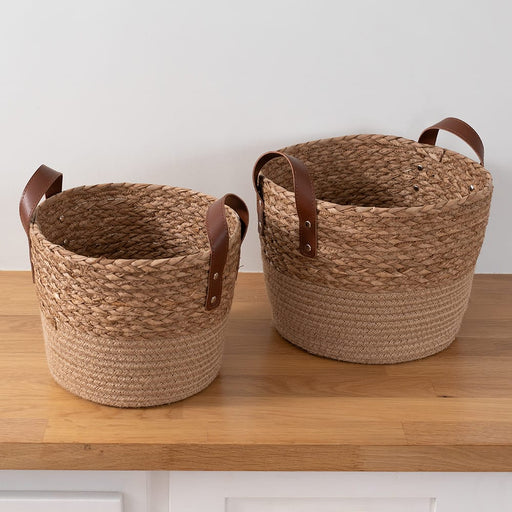Signature HomeStyles Baskets Water Hyacinth and Tan Cotton Cord Basket 2pc Set