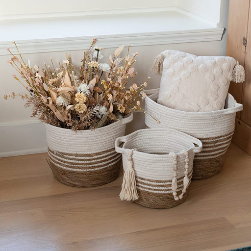 Signature HomeStyles Baskets Water Hyacinth & Cream Cotton Cord 3pc Basket Set