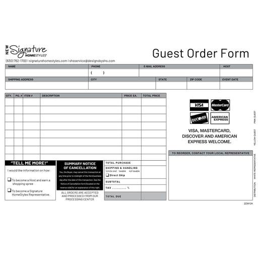 Signature HomeStyles Supplies 3-Part Order Forms