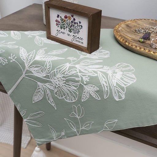 Signature HomeStyles Table Runners Meadow Floral Embroidered Sage Table Runner