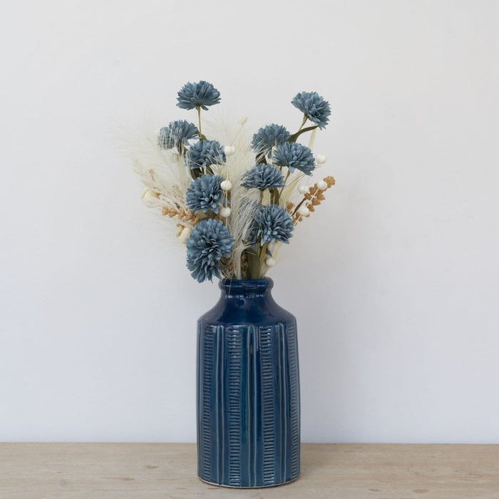 Signature HomeStyles Vases Blue Grooved Terracotta Vase