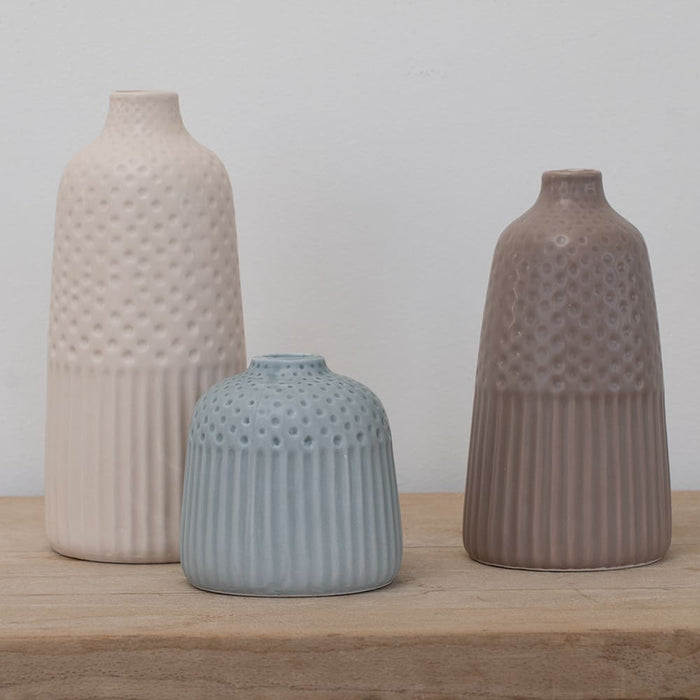 Signature HomeStyles Vases Embossed Matt Ceramic 3pc Vase Set