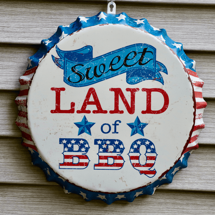 Signature HomeStyles Wall Signs Land of BBQ Metal Bottle Cap Sign